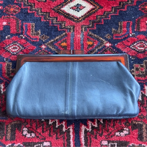 Vintage 1950s–60s Oversized Tortoiseshell Lucite & Navy Leather Handbag 13”
